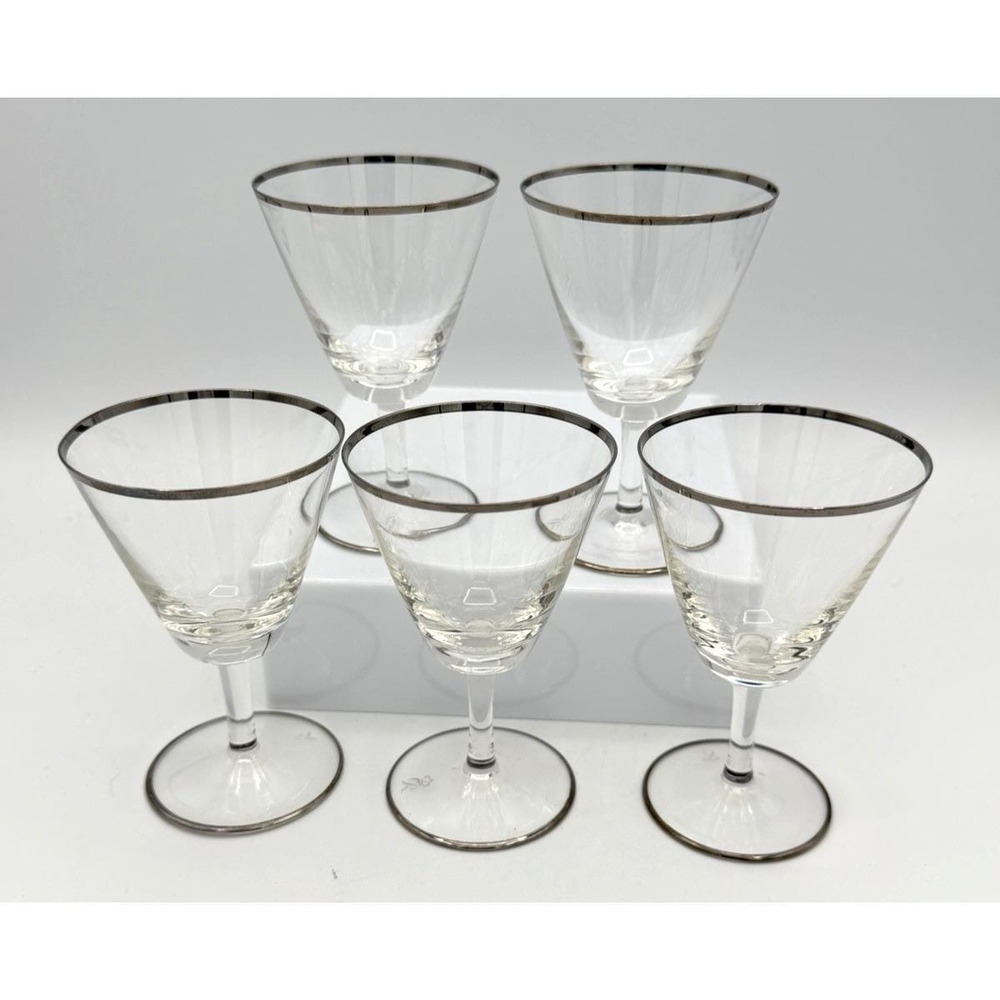 5 Rosenthal Platinum Band Sherry Liquor Glasses MCM Small Excellent Condition